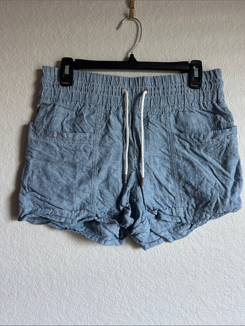 Athleta Chambray-Style Light Blue Drawstring Athletic Shorts